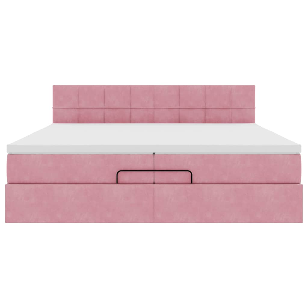 Struttura Letto Pouf con Materasso Rosa 200x200 cm Velluto