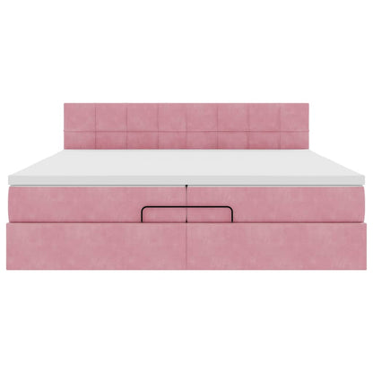 Struttura Letto Pouf con Materasso Rosa 200x200 cm Velluto