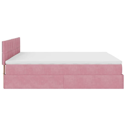 Struttura Letto Pouf con Materasso Rosa 200x200 cm Velluto