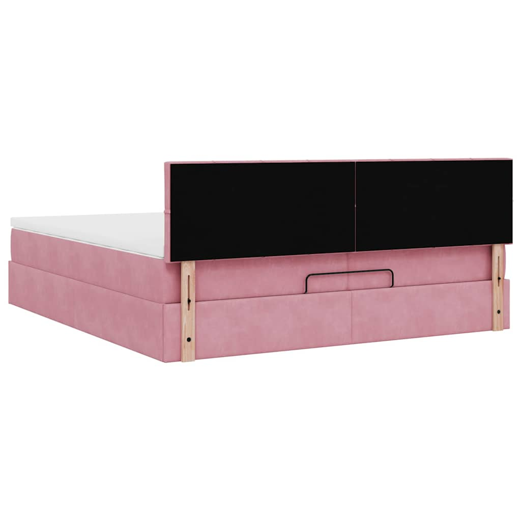 Struttura Letto Pouf con Materasso Rosa 200x200 cm Velluto