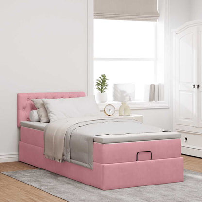 Struttura Letto Pouf con Materasso Rosa 90x200 cm in Velluto