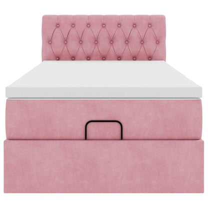 Struttura Letto Pouf con Materasso Rosa 90x200 cm in Velluto