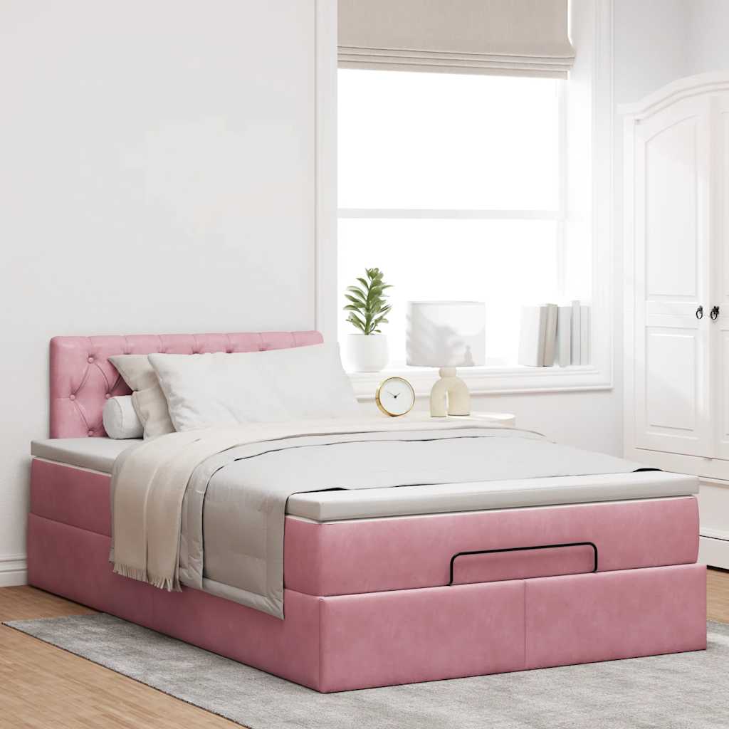 Struttura Letto Pouf con Materasso Rosa 120x200 cm Velluto