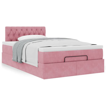 Struttura Letto Pouf con Materasso Rosa 120x200 cm Velluto