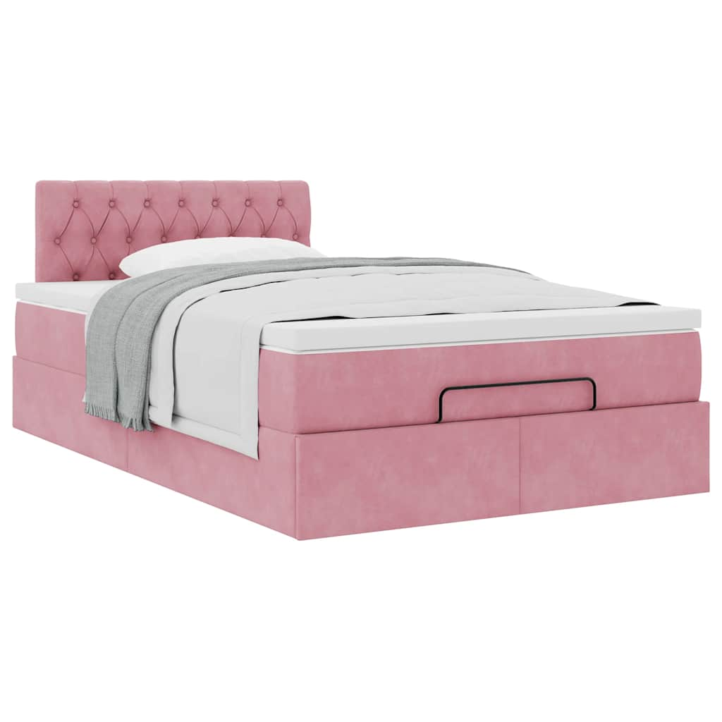 Struttura Letto Pouf con Materasso Rosa 120x200 cm Velluto