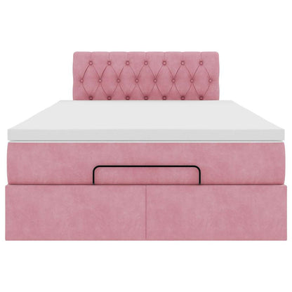 Struttura Letto Pouf con Materasso Rosa 120x200 cm Velluto