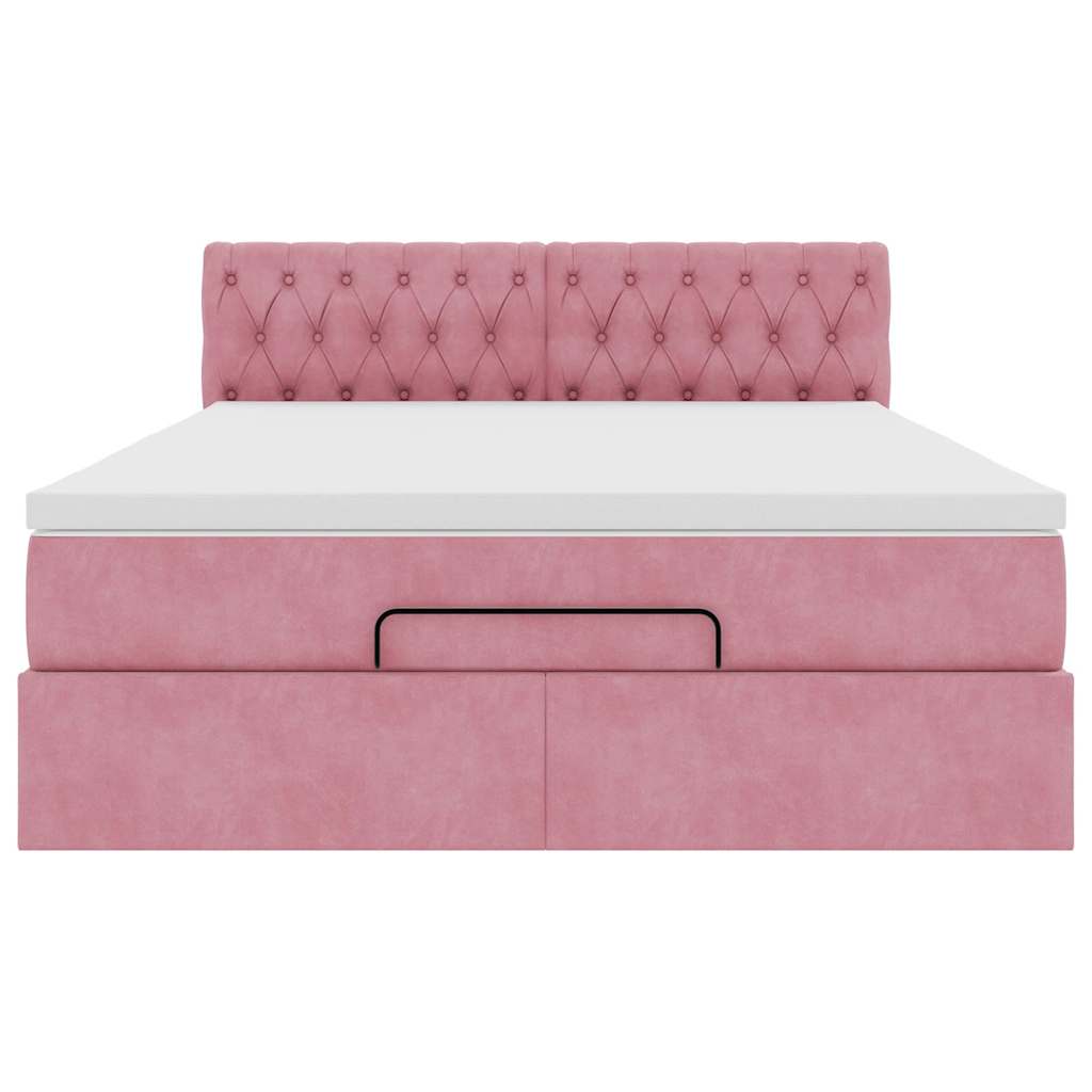 Struttura Letto Pouf con Materasso Rosa 140x190 cm in Velluto