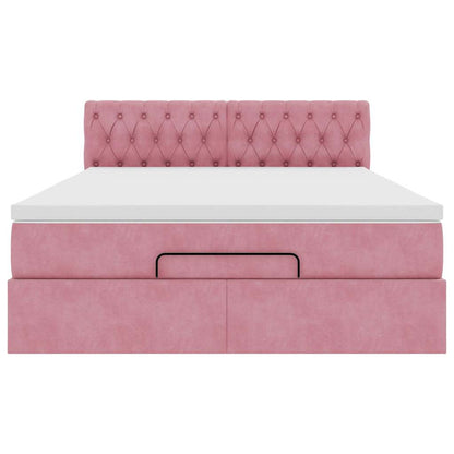 Struttura Letto Pouf con Materasso Rosa 140x190 cm in Velluto