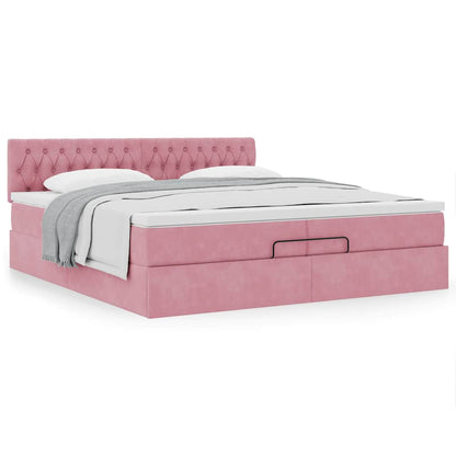 Struttura Letto Pouf con Materasso Rosa 200x200 cm Velluto