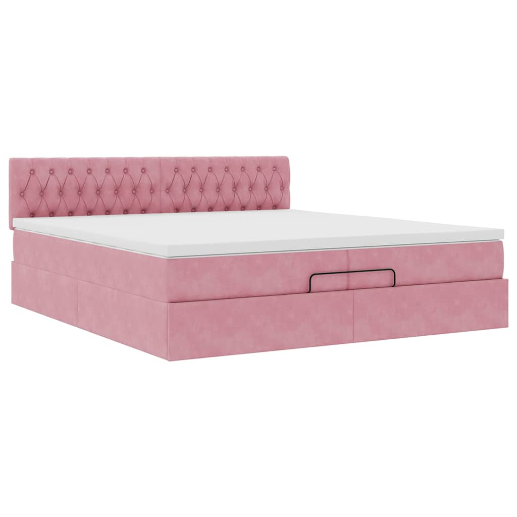 Struttura Letto Pouf con Materasso Rosa 200x200 cm Velluto