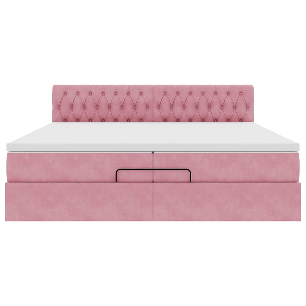 Struttura Letto Pouf con Materasso Rosa 200x200 cm Velluto