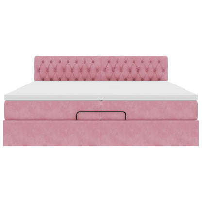 Struttura Letto Pouf con Materasso Rosa 200x200 cm Velluto