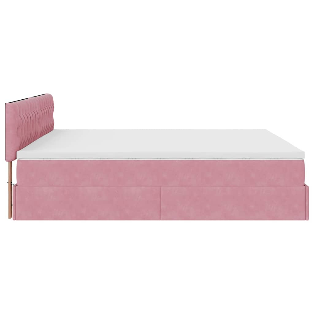 Struttura Letto Pouf con Materasso Rosa 200x200 cm Velluto