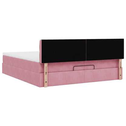 Struttura Letto Pouf con Materasso Rosa 200x200 cm Velluto