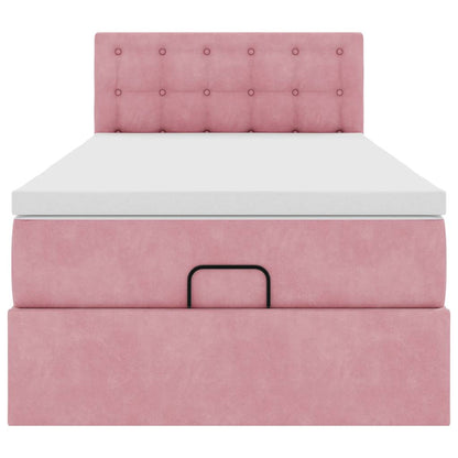 Struttura Letto Pouf con Materasso Rosa 90x200 cm in Velluto