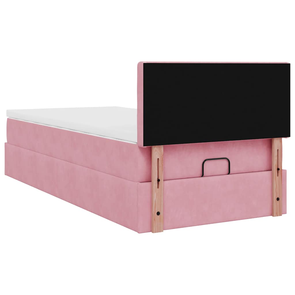 Struttura Letto Pouf con Materasso Rosa 90x200 cm in Velluto