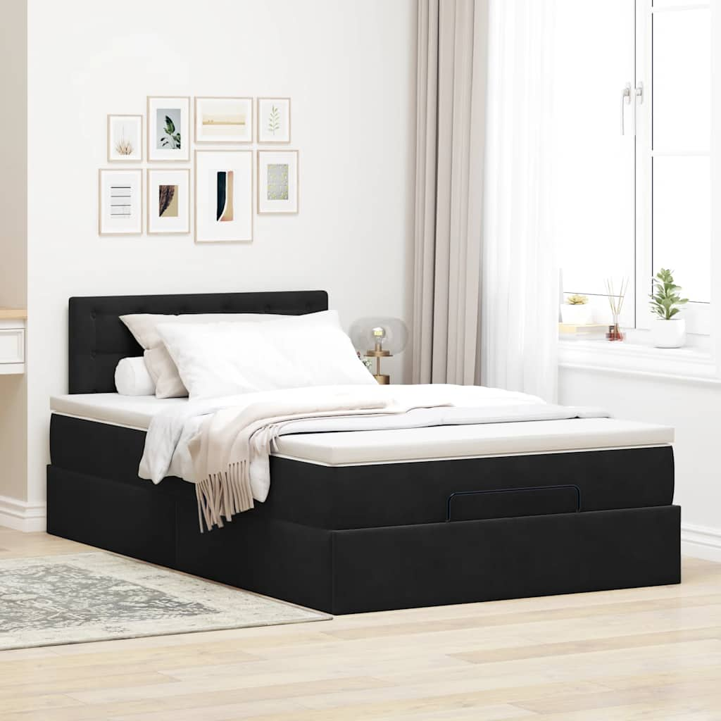 Struttura Letto Pouf con Materasso Nero 120x200 cm Velluto