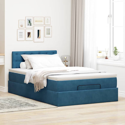 Struttura Letto Pouf con Materasso Blu Scuro 120x200 cm Velluto