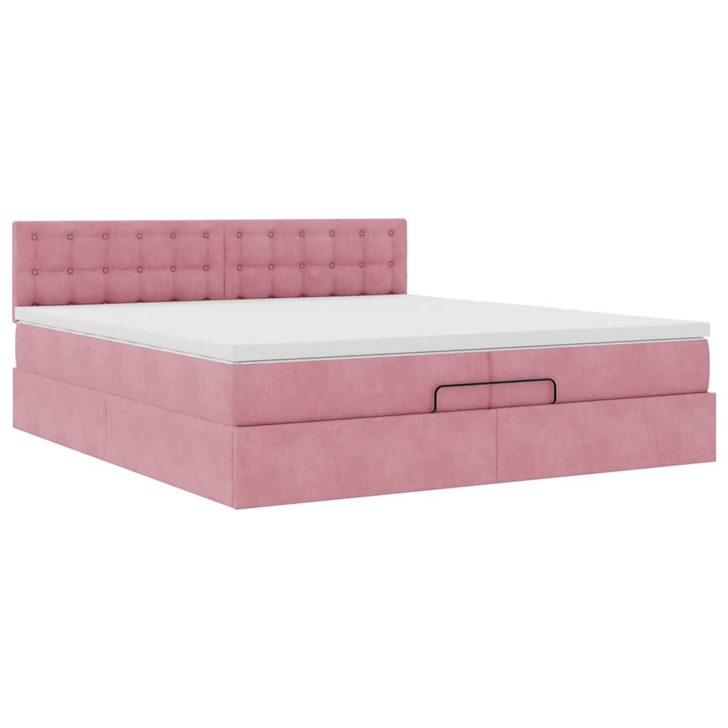 Struttura Letto Pouf con Materasso Rosa 200x200 cm Velluto