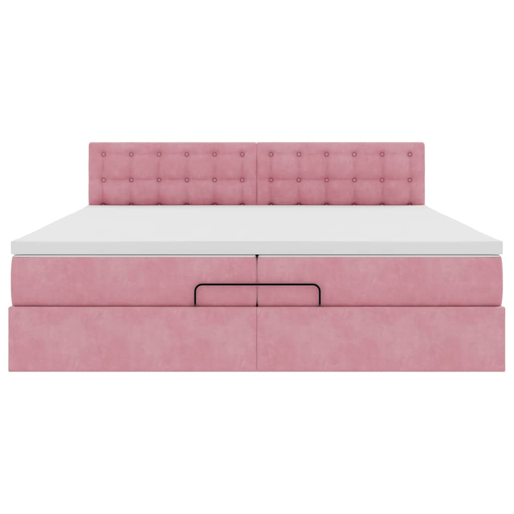 Struttura Letto Pouf con Materasso Rosa 200x200 cm Velluto