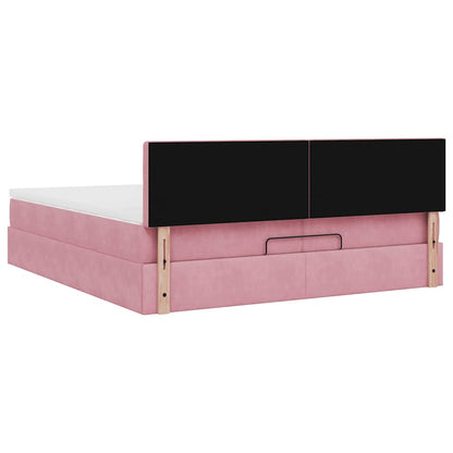 Struttura Letto Pouf con Materasso Rosa 200x200 cm Velluto