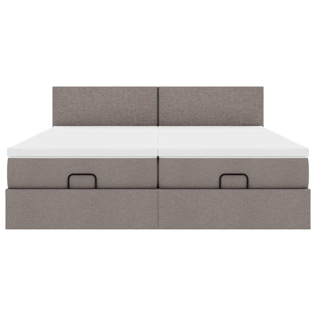 Struttura Letto Pouf con Materassi Tortora 200x200 cm Tessuto