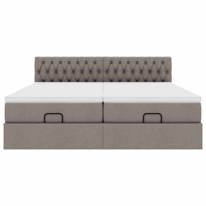 Struttura Letto Pouf con Materassi Tortora 200x200 cm Tessuto