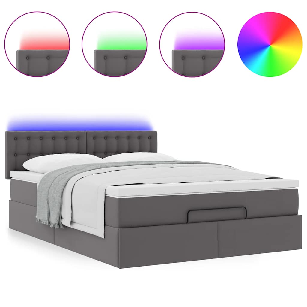 Pouf Letto con Materassi e LED Grigio 140x200cm Similpelle