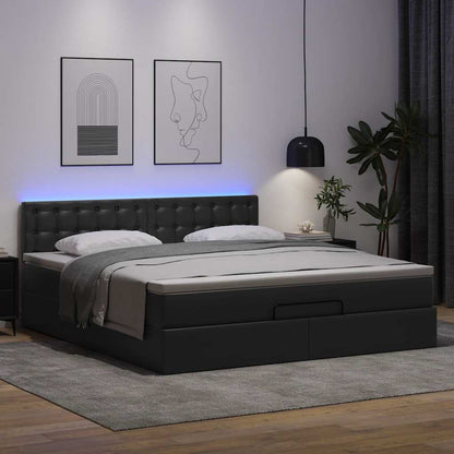 Pouf Letto con Materassi e LED Nero 160x200cm Similpelle