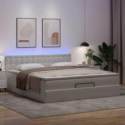 Pouf Letto con Materassi e LED Bianco Puro 180x200cm Similpelle