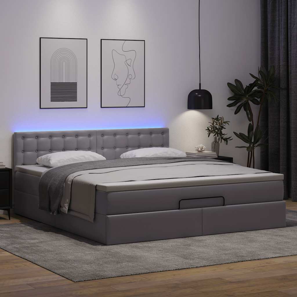 Pouf Letto con Materassi e LED Grigio 180x200cm Similpelle