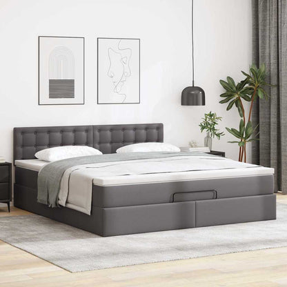 Pouf Letto con Materassi e LED Grigio 180x200cm Similpelle