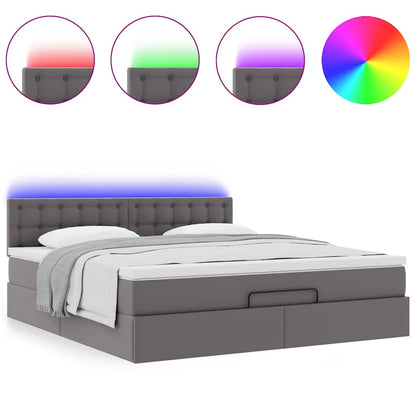 Pouf Letto con Materassi e LED Grigio 180x200cm Similpelle