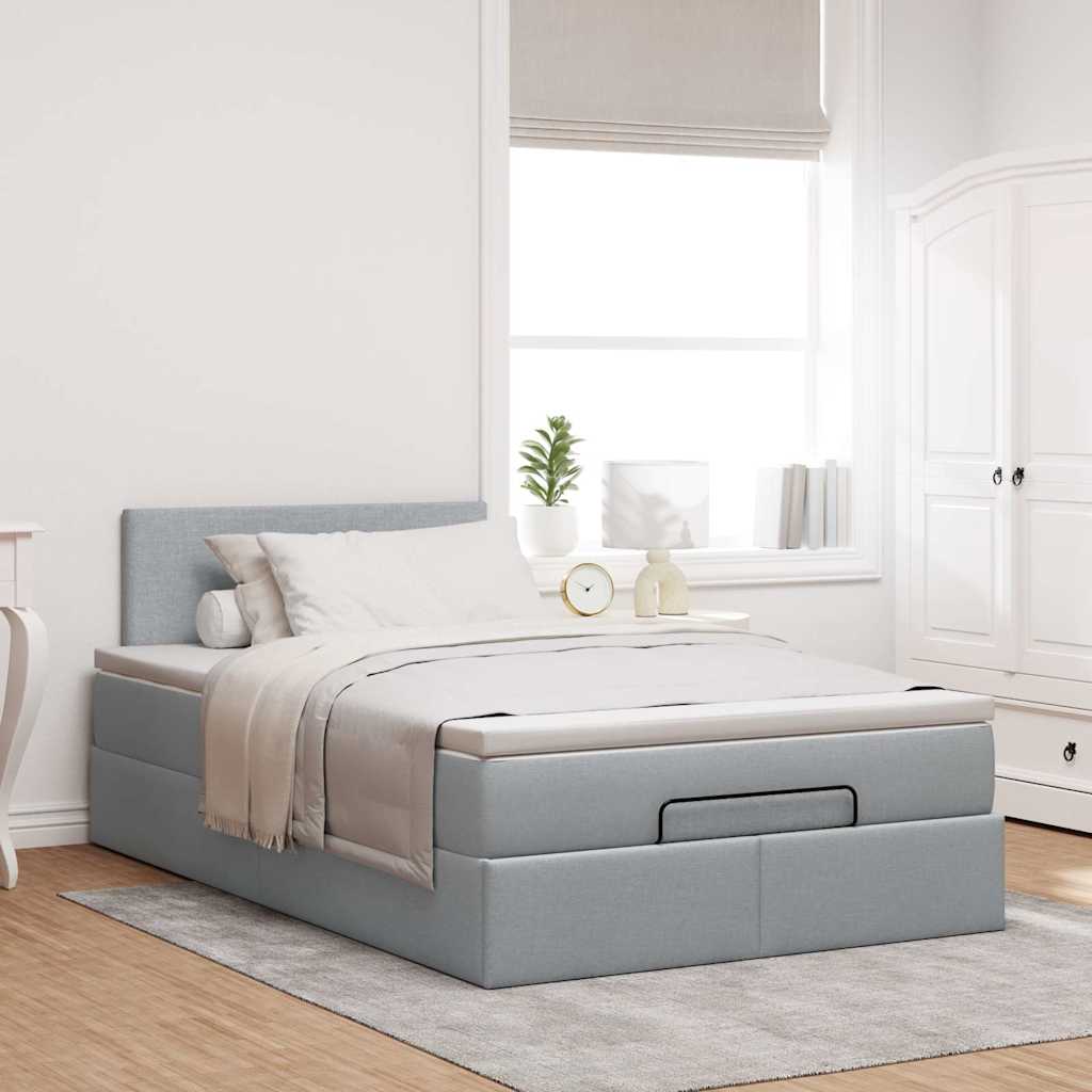 Pouf Letto con Materasso Grigio Chiaro 120x200 cm in Tessuto