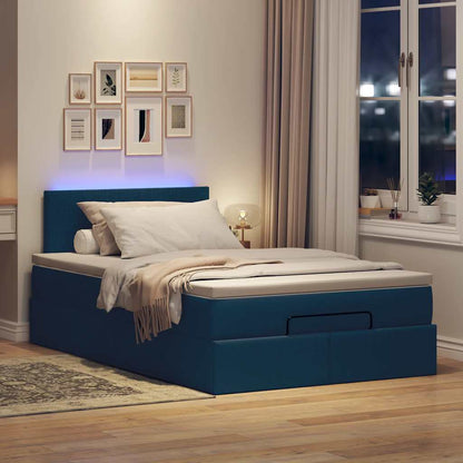 Pouf Letto con Materasso e LED Blu 120x200 cm in Tessuto