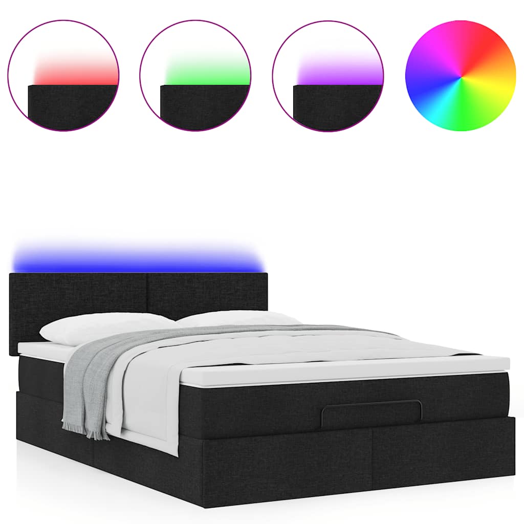 Pouf Letto con Materasso e LED Nero 140x190 cm