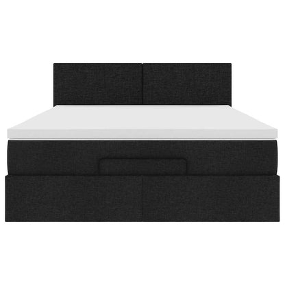 Pouf Letto con Materasso e LED Nero 140x200 cm in Tessuto