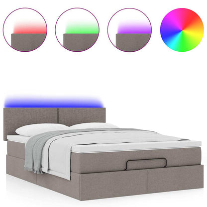 Pouf Letto con Materasso e LED Tortora 140x200 cm in Tessuto