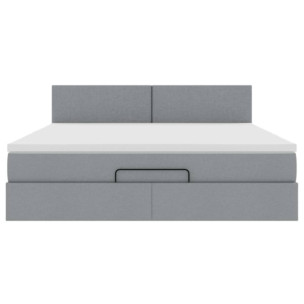 Pouf Letto con Materasso Grigio Chiaro 160x200 cm in Tessuto