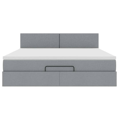 Pouf Letto con Materasso Grigio Chiaro 160x200 cm in Tessuto