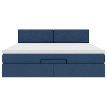 Struttura Letto Pouf con Materasso Blu 160x200 cm in Tessuto