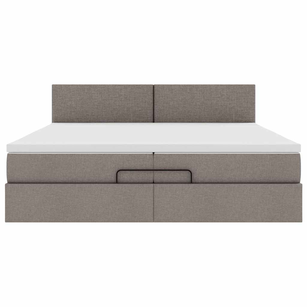 Struttura Letto Pouf con Materassi Tortora 200x200 cm Tessuto