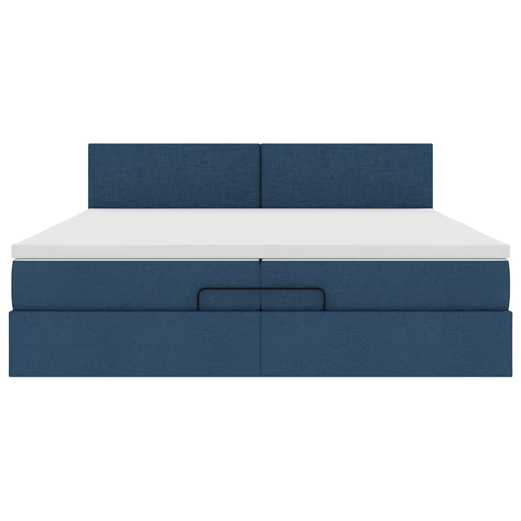 Struttura Letto Pouf con Materassi Blu 200x200 cm in Tessuto