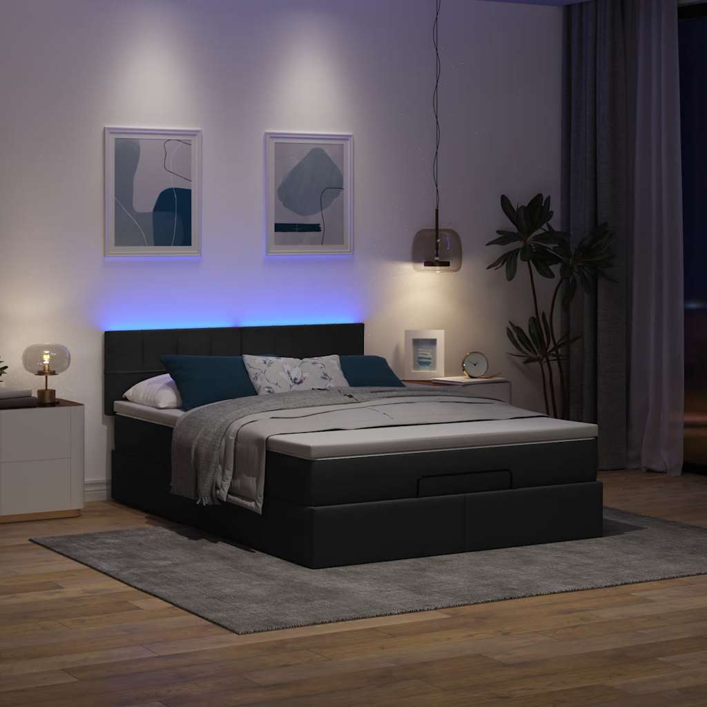 Pouf Letto con Materasso e LED Nero 140x190 cm