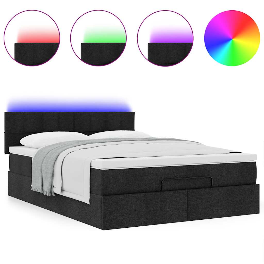 Pouf Letto con Materasso e LED Nero 140x190 cm