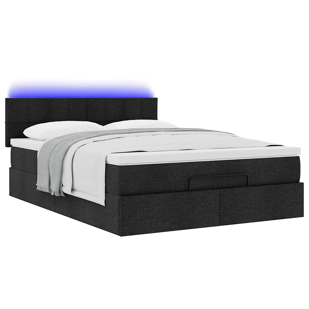 Pouf Letto con Materasso e LED Nero 140x190 cm