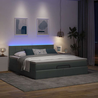 Pouf Letto con Materasso e LED Grigio Scuro 180x200cm Tessuto