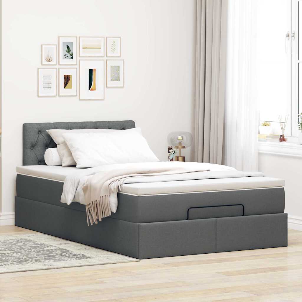 Pouf Letto con Materasso e LED Grigio Scuro 120x200 cm Tessuto