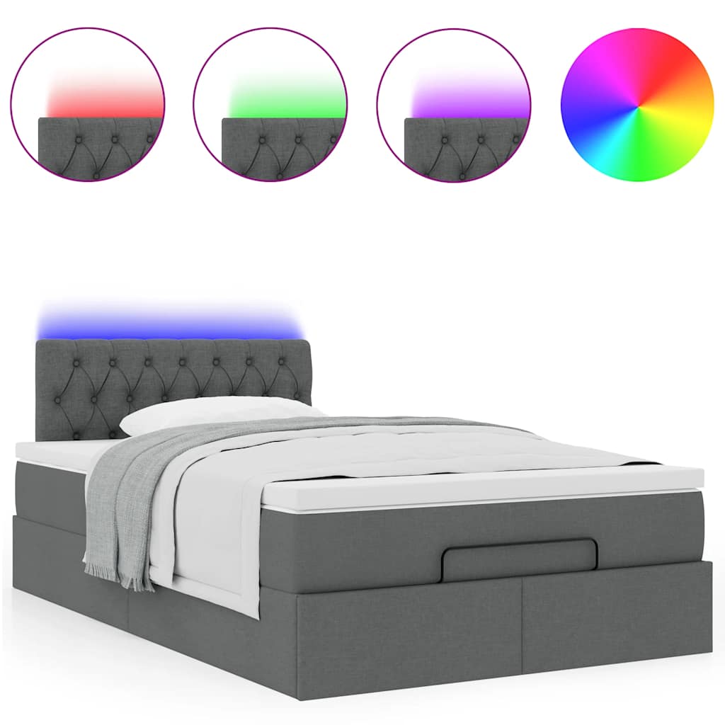 Pouf Letto con Materasso e LED Grigio Scuro 120x200 cm Tessuto