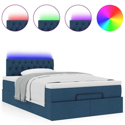 Pouf Letto con Materasso e LED Blu 120x200 cm in Tessuto